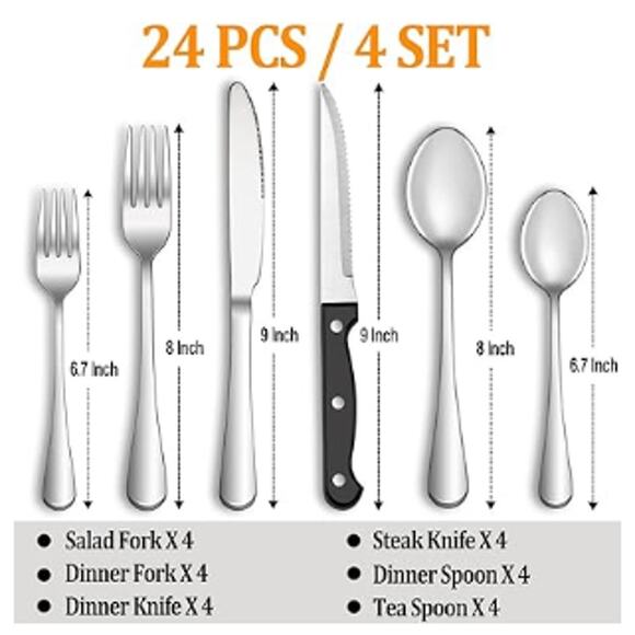 Stainless Steel Flatware Silverware Set with Steak Knives Service for 4 - Picture 2 of 5